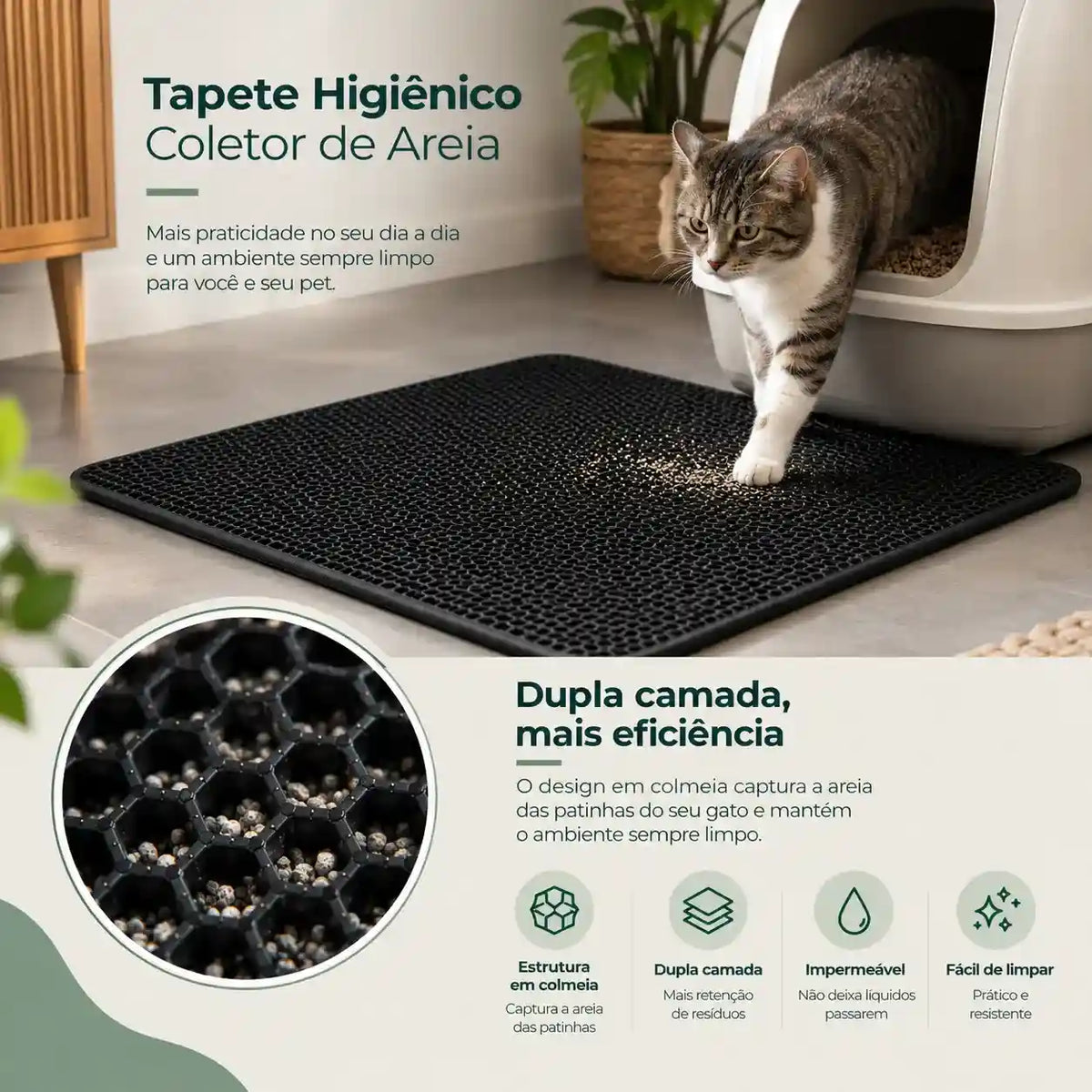 Tapete Coletor de Areia para Gatos Lavável Dupla Camada — Cleanpaw
